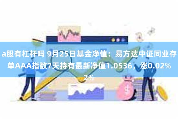 a股有杠杆吗 9月25日基金净值：易方达中证同业存单AAA指数7天持有最新净值1.0536，涨0.02%